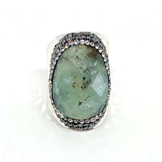 SILVER STRASS RING GREEN AGATE