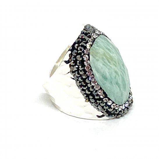 Bague strass argent amazonite