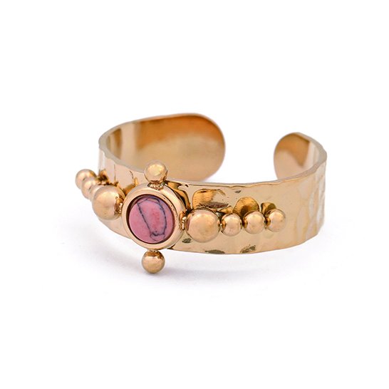Women's Adjustable Hammered Steel Ring Pink