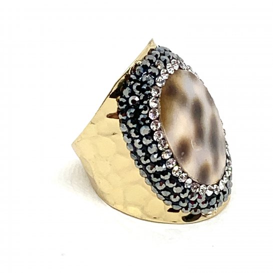 GOUDEN TIGER SHELL STRASS RING