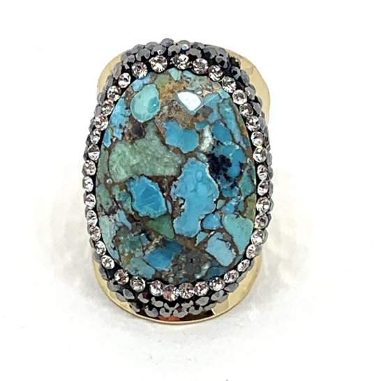 TURQUOISE GOLDEN STRASS RING
